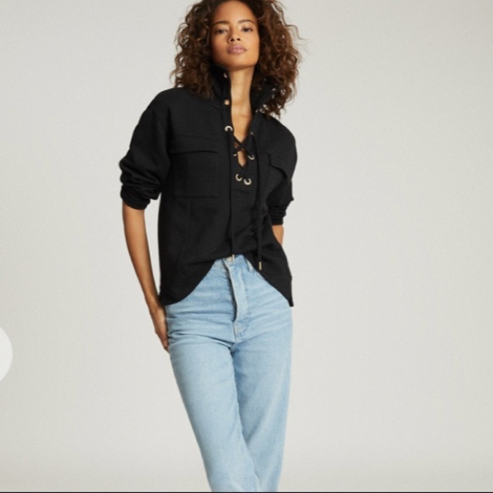 Reiss Aya Eyelet Sweater Black